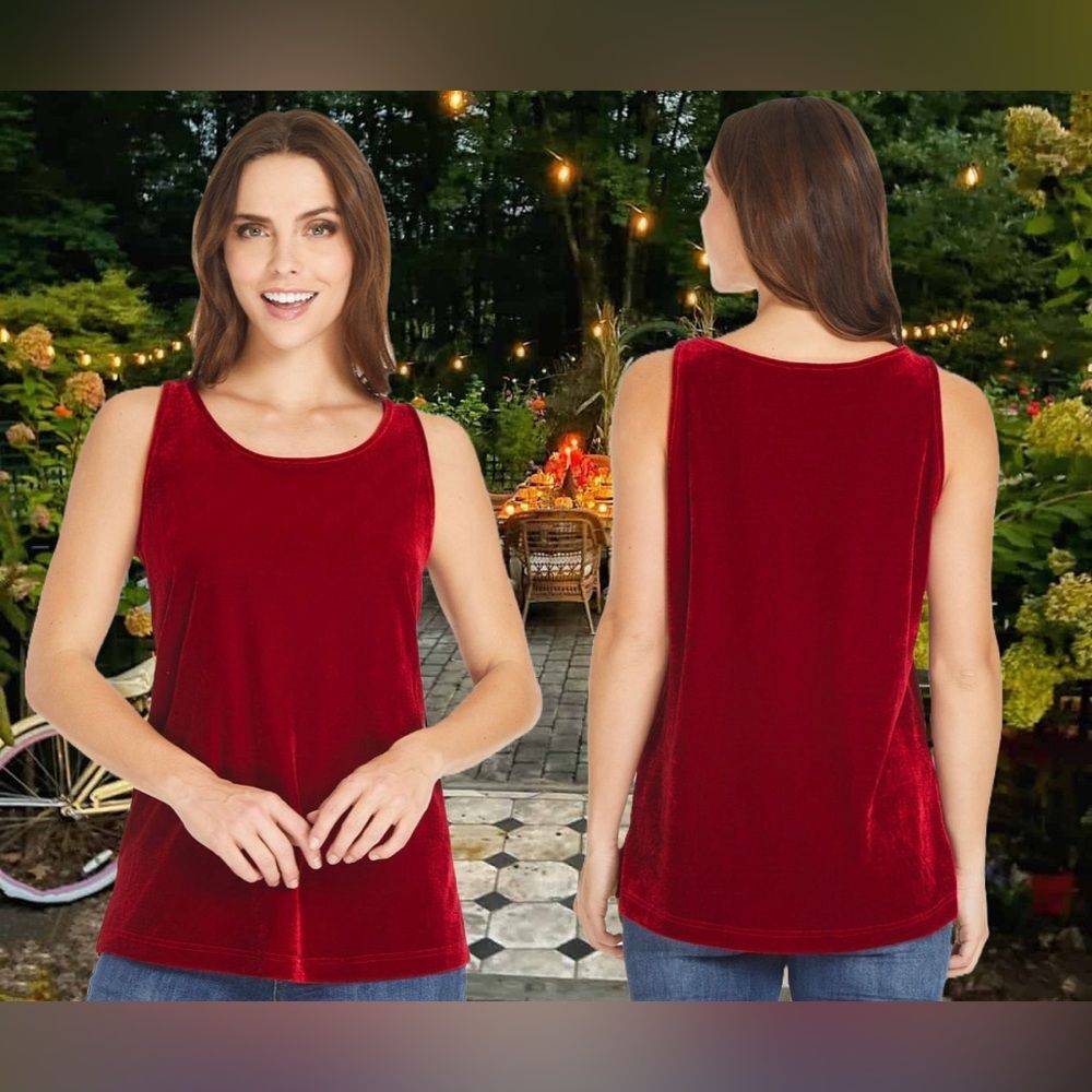 John Mark Womens Velvet Tanktop Shirt Size M Velvet Knit Scoop Neck Red NWT